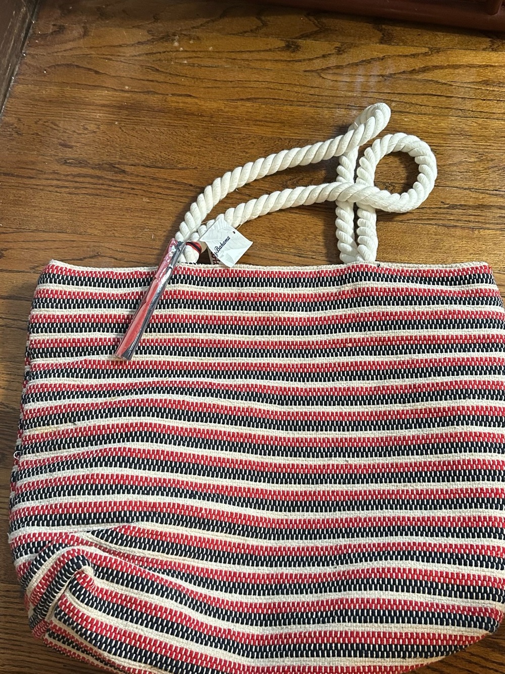 Tommy Bahama Red, Navy & White Striped Rope-Handle Tote